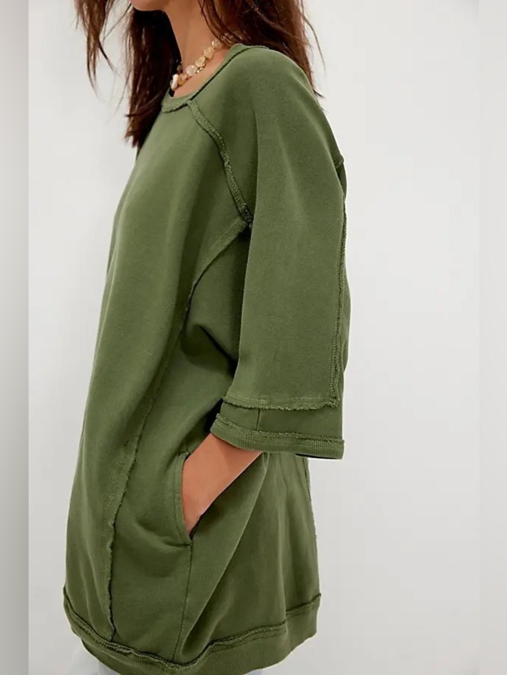 Free People Mari Muscle Pullover Sweater Tunic Top Shirt Green - Picture 2 of 8